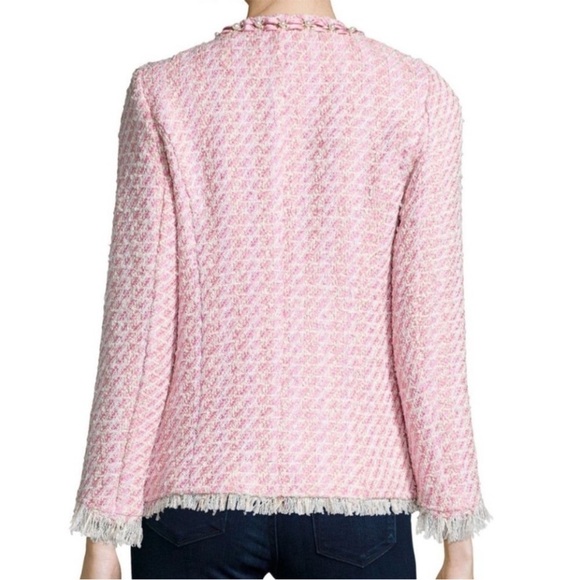 Michael Simon Pink & Cream Tweed Jacket, Pearl Ribbon Accent, size Large Petite - Picture 10 of 12